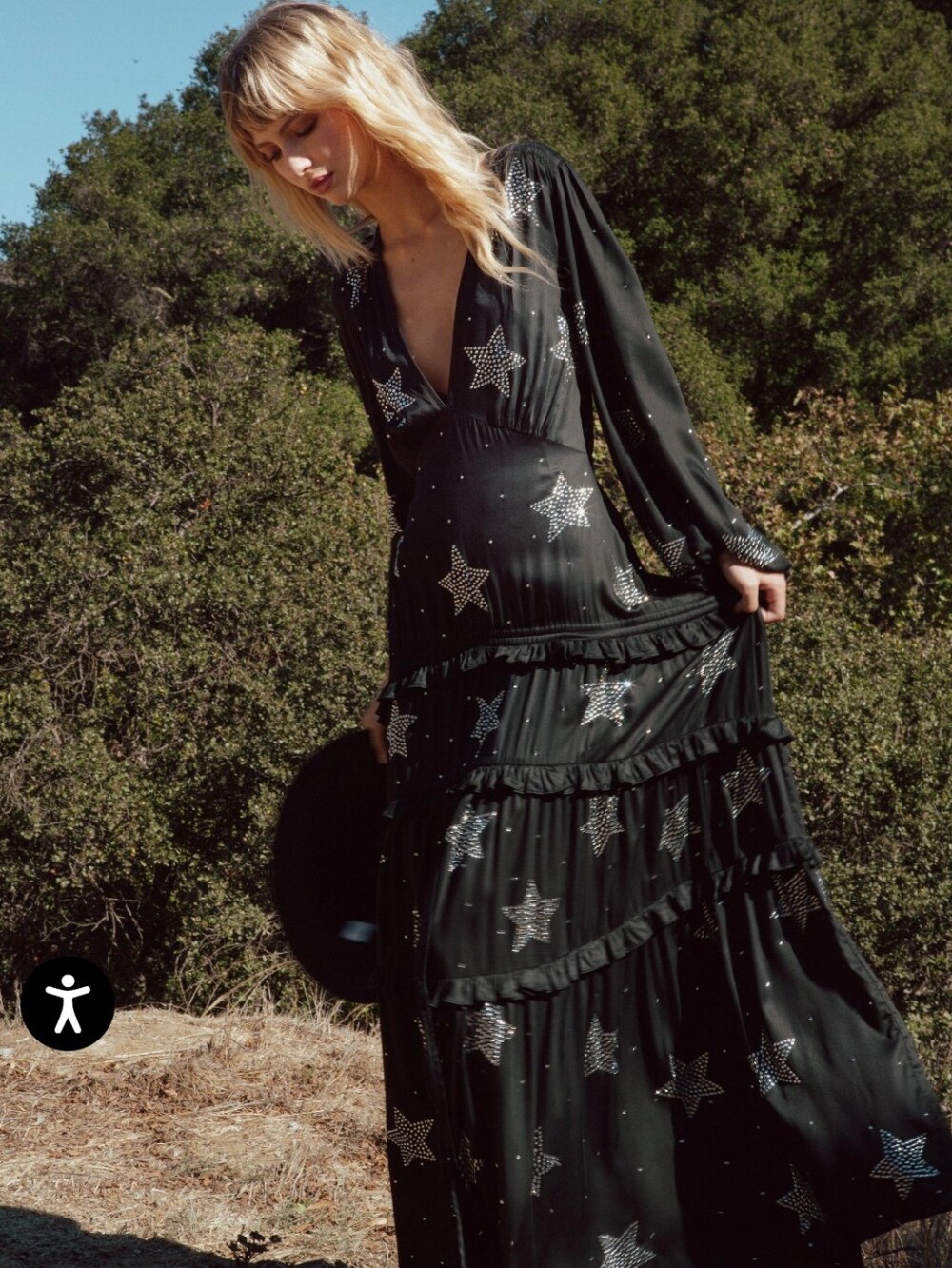 Nasty Gal NWT Black Star Embellished Tiered Dress - Picture 2 of 7